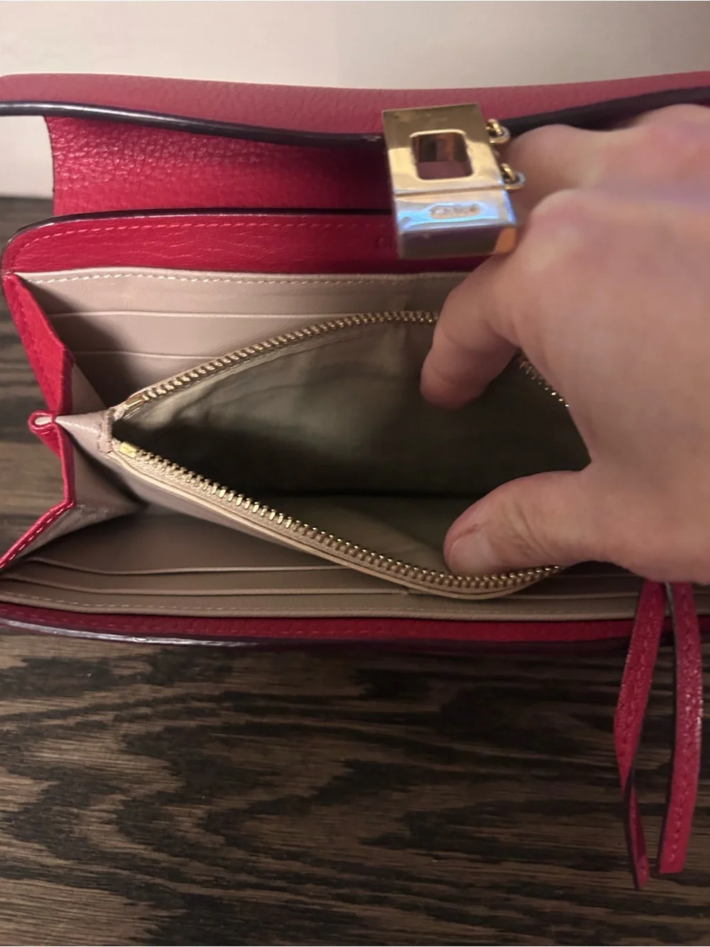 Chloe Drew Red Leather Chain-Accent Clutch with Gold Hardware